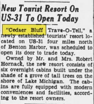 Cedaer Bluff Motel - Sept 1949 Opening Article (newer photo)